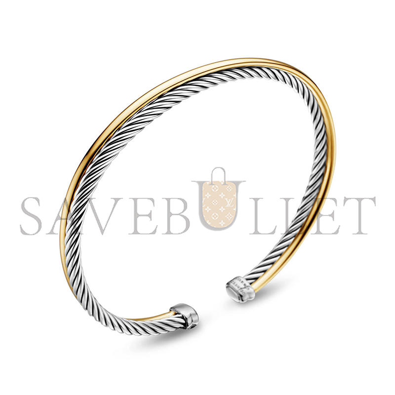 DAVID YURMAN CROSSOVER BRACELET STERLING SILVER WITH 18K YELLOW GOLD, 3MM B14191 S8 DAVID YURMAN CROSSOVER BRACELET STERLING SILVER WITH 18K YELLOW GOLD, 3MM B14191 S8